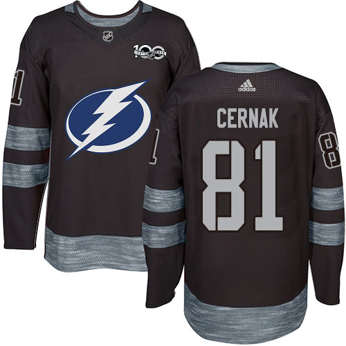 Adidas Tampa Bay Lightning Men 81 Erik Cernak Black 1917-2017 100th Anniversary Stitched NHL Jersey